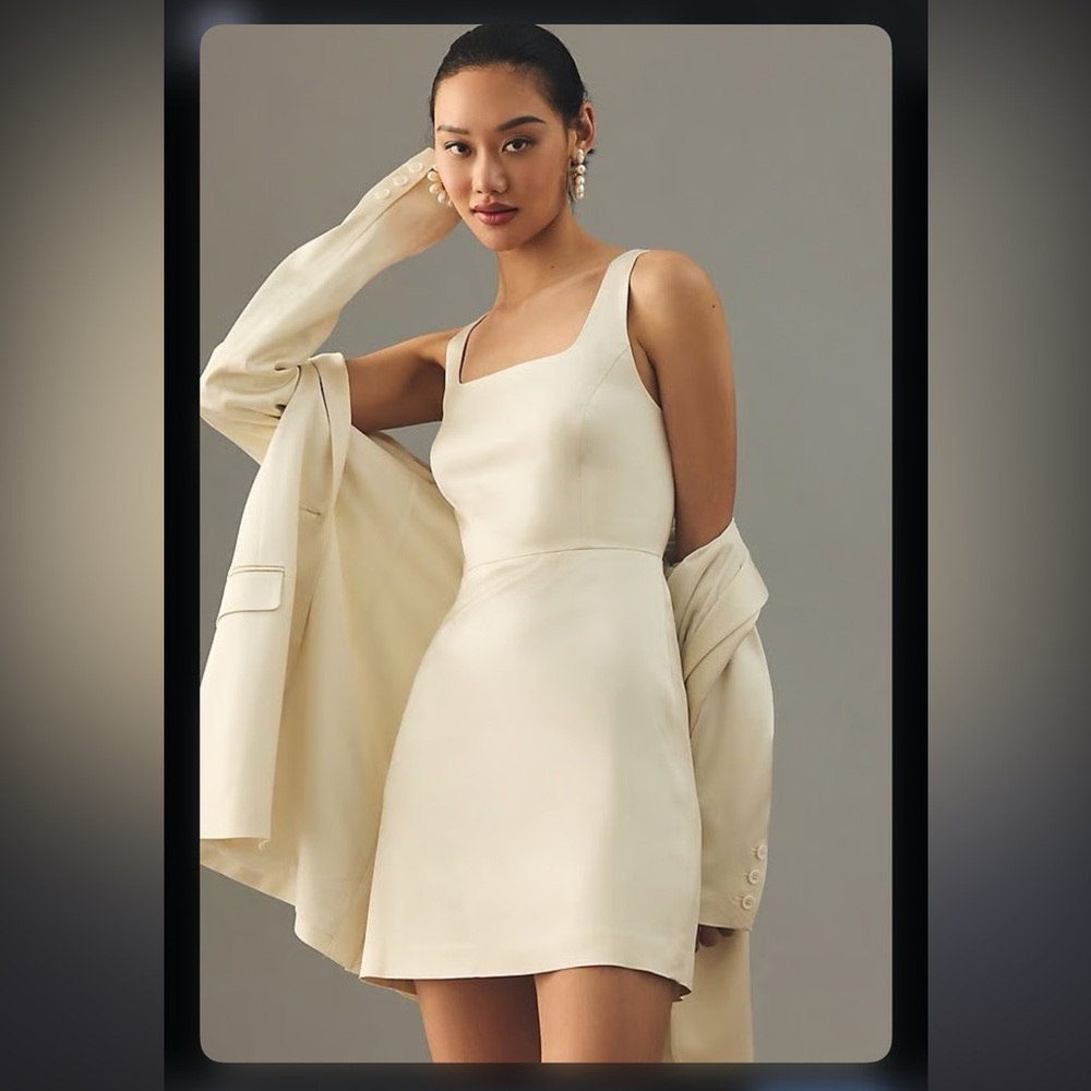 Favorite Daughter Cream Satin Square Neck Mini Cocktail Dress